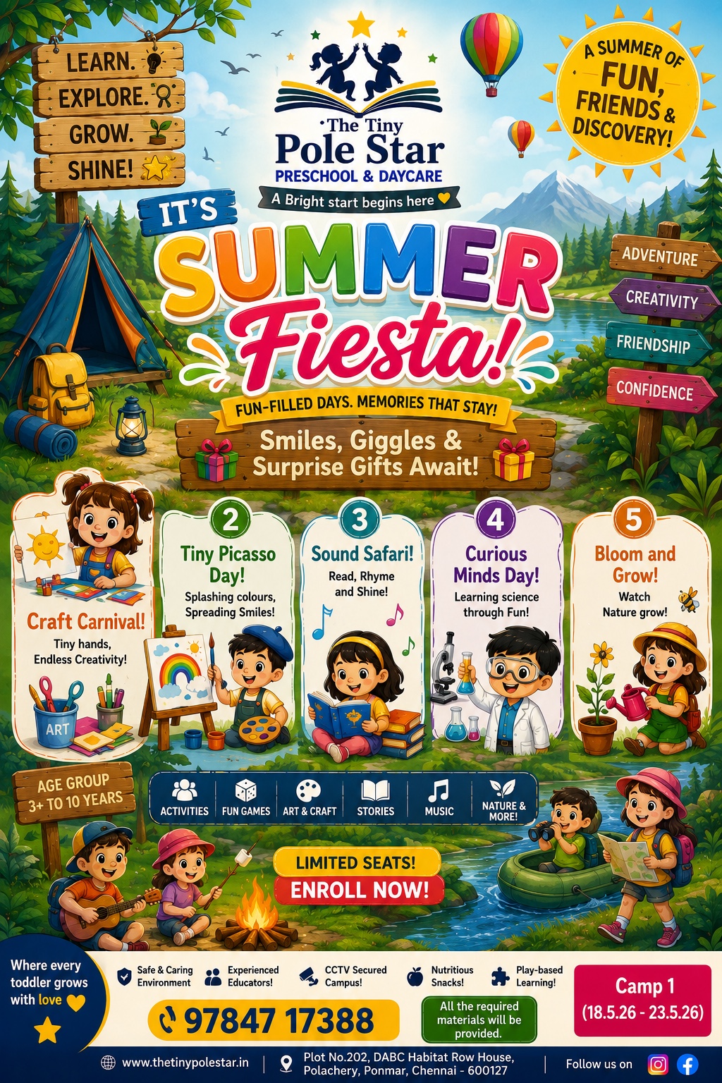 Summer Fiesta Camp 2026 flyer — The Tiny Pole Star Preschool & Daycare